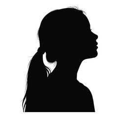 Silhouette profile of a young girl with ponytail classic headshot clean and simple portrait silhouette