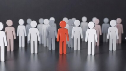 赤い фигура が白 фигура と黒の背景に立つ