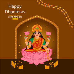 Happy Dhanteras Indian festival celebration background design. Beautiful Vector illustration or goddess Laxmi.