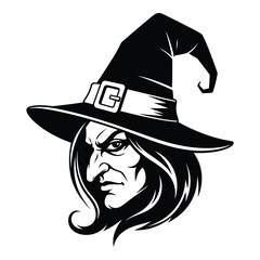 Mysterious witch hat and face silhouette for halloween design spooky gothic fantasy art silhouette