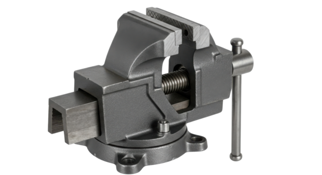 Metal vice for securing materials during mechanical work isolated PNG with Transparent Background