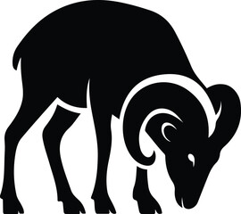 Ram silhouette grazing black sheep vector, Grazing sheep silhouette black design
