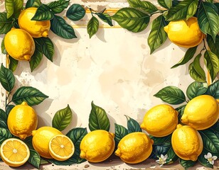 Citrus fruit border on aged paper