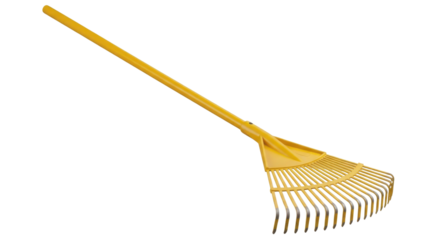 Yellow plastic leaf rake isolated PNG with Transparent Background