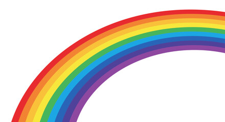 Vibrant rainbow arching across a clean white background, a symbol of hope, diversity, and natural beauty in a simplified, graphic representation