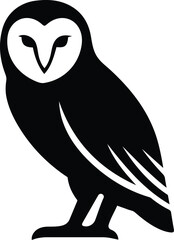 Barn owl silhouette black on white background, Elegant owl bird silhouette illustration