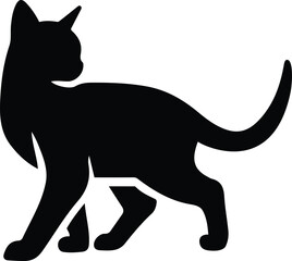 Cat silhouette walking black on white vector, Black cat walking animal design