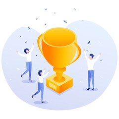 Business Success Celebration with Trophy Isometric Vector Illustration