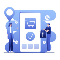 Online Food Delivery and E-Commerce App Isometric Vector Illustration