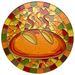 Stained Glass Loaf of Bread in Autumn Colors on transparent background