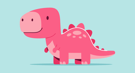 Obraz premium Adorable Pink Dinosaur Illustration, Cute Cartoon Baby Brontosaurus Character with Spikes, Fun Prehistoric Reptile for Kids' Design and Educational Content