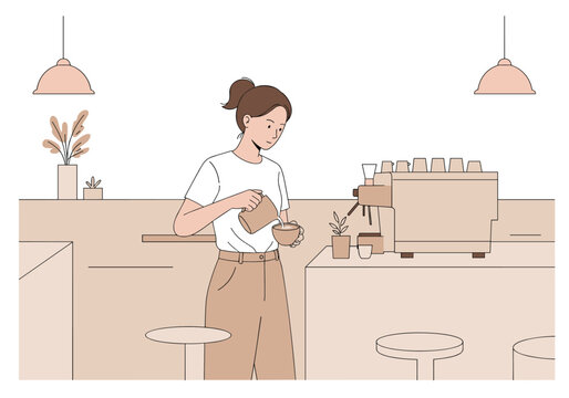 Coffee brewing demonstration artisanal skill showcase cozy atmosphere side view barista expertise