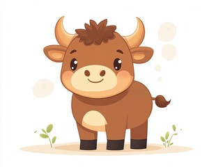 Fototapeta premium Cute cartoon cow standing in a grassy field.