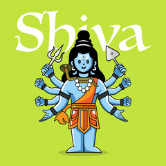 Hindu Deity Shiva Cartoon Icon in Flat Modern Image Style