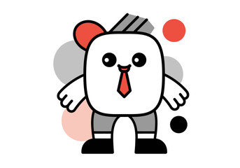 Smiling Cartoon Character with Red Tie and Abstract Geometric Shapes - Business Mascot Illustration