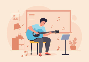 Musical performance by a young guitarist in a classroom setting illustrating creativity and passion