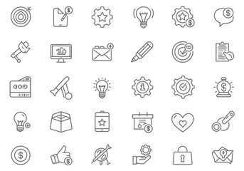 Fototapeta premium Collection of Business, Finance, Technology, and Idea Line Icons for Digital Marketing, Management, and Innovation Concepts
