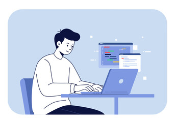 Coding session home office digital modern environment side view productivity concept