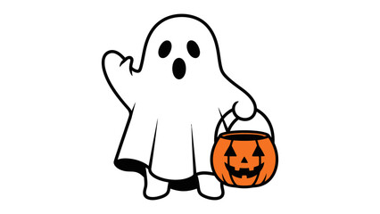 Ghost with Jack-o'-Lantern: A friendly specter, exuding Halloween charm, joyfully carries an iconic Jack-o'-Lantern. perfect for seasonal projects.