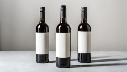 Fototapeta premium Three dark glass wine bottles with blank labels image