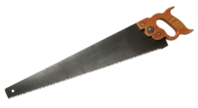 Hand saw with wooden handle for carpentry work isolated PNG with Transparent Background