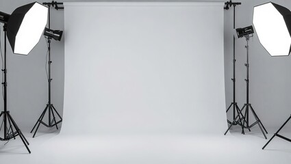 Studio setup with white backdrop and softbox lighting for profes