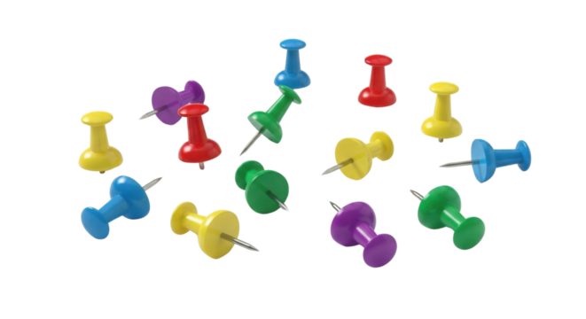 Collection of colorful push pins isolated PNG with Transparent Background