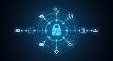 Obraz premium Cyber security padlock with connected icons digital protection illustration netwo