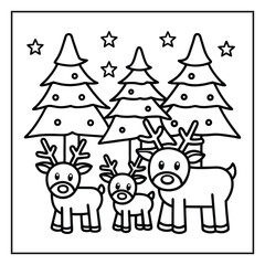 Fototapeta premium Christmas coloring page with festive holiday elements, Holiday season coloring page with Santa, gifts, and snowflakes, Black and white Christmas illustration with winter decorations