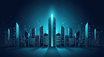 Futuristic city skyline illustration glowing neon cityscape background