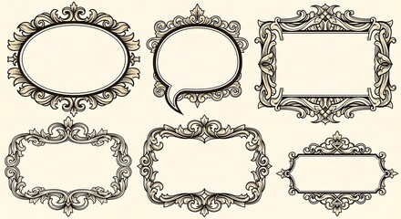 Elegant decorative frames in various shapes, including ornate oval and rectangular borders, display a rich, vintage style.