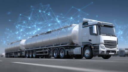 Focused view of wireless IoT sensors transmitting realtime data on fuel quantities with the monitoring system setup in the backdrop subtly out of focus.