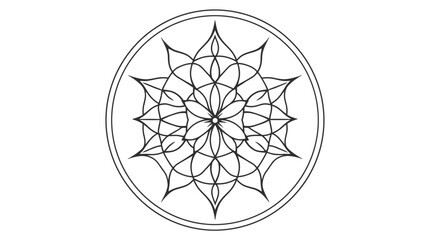 Intricate circular mandala design featuring symmetrical floral and geometric patterns, enclosed within a double-lined circle.