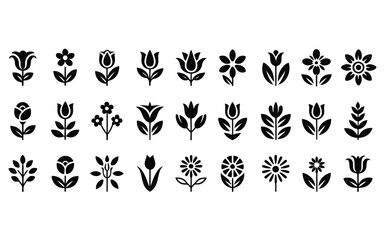 “Elegant Garden Flower Silhouette Icons Including Lotus and Sunflower”