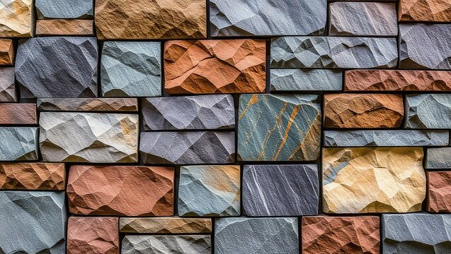 Textured stone wall with varied colors and chiseled edges, creat