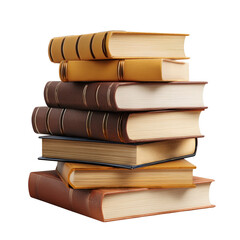Stacked leather bound books with gold accents isolated on a transparent background image