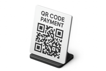 Modern QR Code Payment display stand isolated on transparent background
