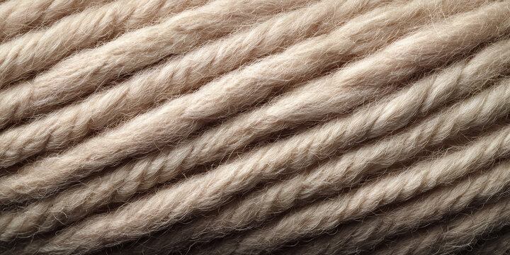Beige wool fibers twisted into parallel strands forming handmade textile background with organic soft fabric texture - AI generated