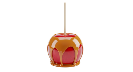 Delicious red caramel apple isolated on transparent background, a sweet treat for autumn festivals and a perfect snack for a fall day celebration