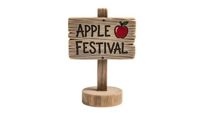 Rustic apple festival sign isolated on transparent background, a charming decoration for autumn events and a symbol of seasonal harvest celebration