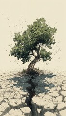 Lonely tree cracked earth