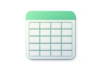 Modern green and white spreadsheet table icon isolated on transparent background