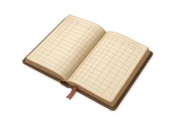 Old open ledger book isolated on transparent background, vintage accounting