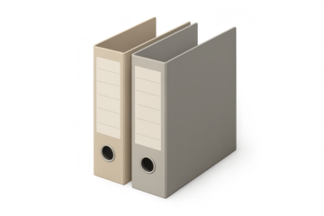 Two beige and grey office lever arch files isolated on transparent background