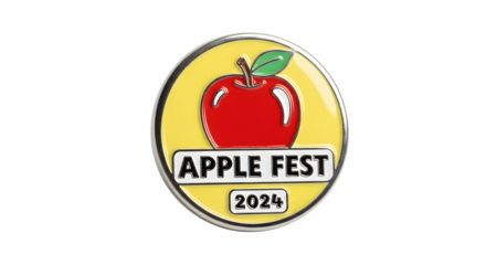 Apple fest 2024 enamel pin isolated on transparent background, perfect for apple festival, events, souvenirs, and promotional items