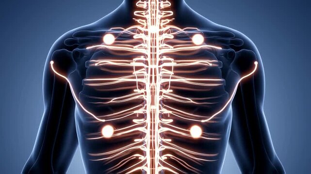 Human Nervous System Anatomy Illustration Glowing Neural Network.