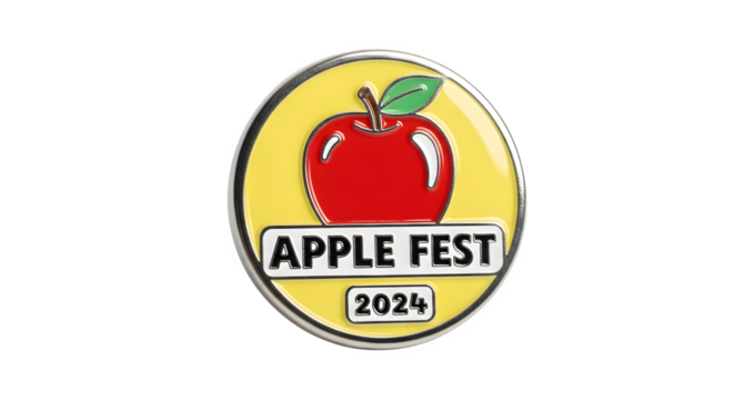 Apple fest 2024 enamel pin isolated on transparent background, perfect for apple festival, events, souvenirs, and promotional items