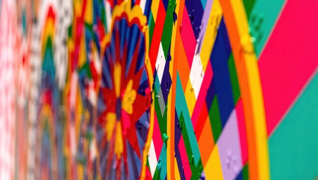 Vibrant abstract art featuring geometric shapes and dripping pai