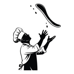 Skilled chef tosses pizza dough high in the air demonstrating culinary expertise and passion for italian cuisine silhouette