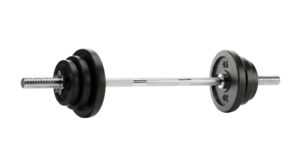 Barbell with weight plates for strength training isolated PNG with Transparent Background